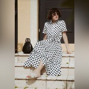 Lisa Marie Fernandez Linen Blend Polka Dot Midi Dress